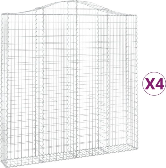 vidaXL Gabionkurver buede 4 stk 200x30x200/220 cm galvanisert jern