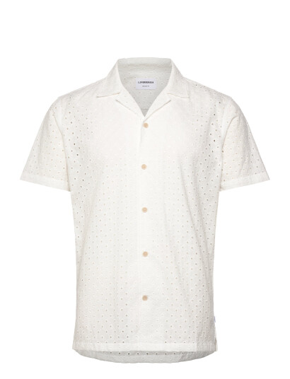 Lindbergh Embroidery Cotton Shirt S/S - White - S