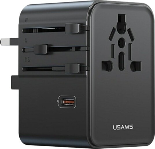 Reiseladeradapter Usams Cc310 3Xusb-C 70W 4In1 Us/Au/Eu/Uk Svart