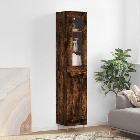 vidaXL Highboard røkt eik 34,5x34x180 cm konstruert tre 8720845489083