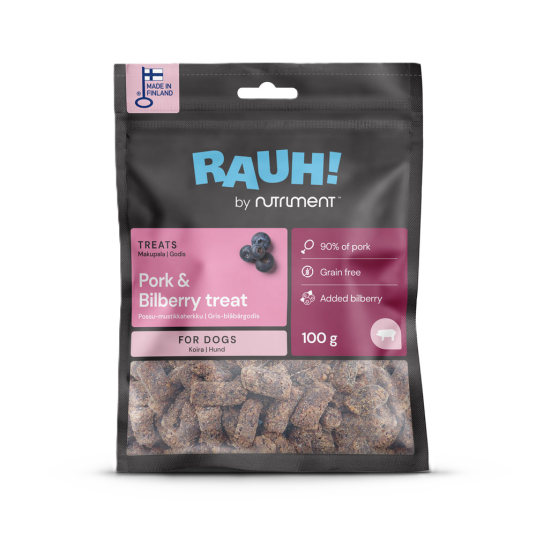 Rauh Svinekjøtt og Bjørnebærgodbit 100 g - Hundesnacks med Tygg og Tyggebein