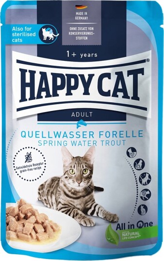 Happy Cat Våtfôr Pouch Meat In Sauce Kildevanns Ørret 48 X 85 G