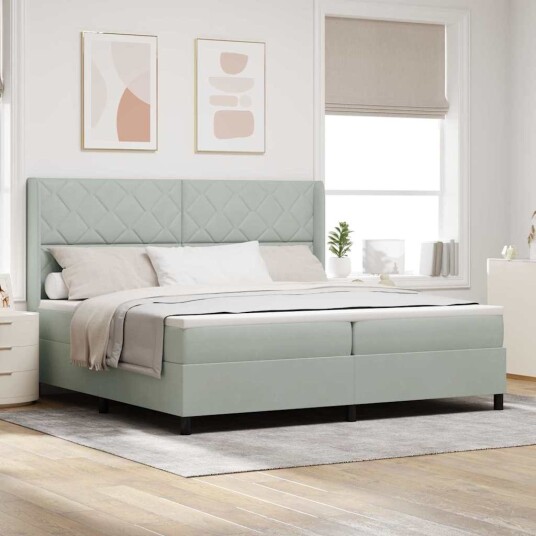 Box Spring Seng med Madrass Lysegrå 200x200 cm Fløyel Box Spring Seng med Madrass Lysegrå 200x200 cm Fløyel