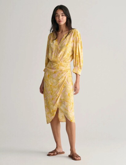 GANT Reg Magnolia Print Wrap Dress Yellow 42 GANT Reg Magnolia Print Wrap Dress Yellow 42