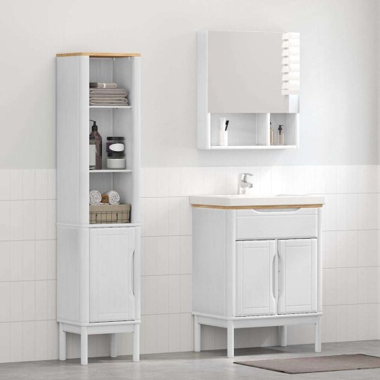 Baderomsinnredningssett med hylle FLORO 2 pcs Hvit Massiv furu Baderomsinnredningssett med hylle FLORO 2 pcs Hvit Massiv furu