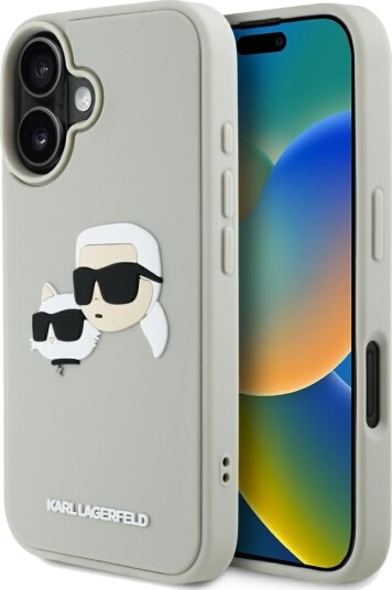 Karl Lagerfeld Mobildeksel HC 3D Gummideksel med Dobbelte Hoder for iPhone 16 Beige