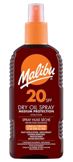 Malibu Dry Oil Spray SPF20 100ml Solkrem for Kropp Vannfast