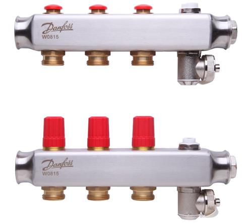 Danfoss Gulvvarme Rustfrit Stal Manifoldsat Med 3 Kredse Samt Udlufter & Aftap Danfoss Gulvvarme Rustfrit Stal Manifoldsat Med 3 Kredse Samt Udlufter & Aftap