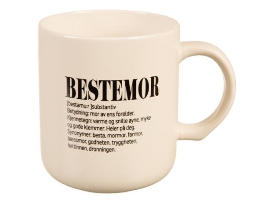 Krus definisjon Bestemor hvit m/sort Krus definisjon Bestemor hvit m/sort
