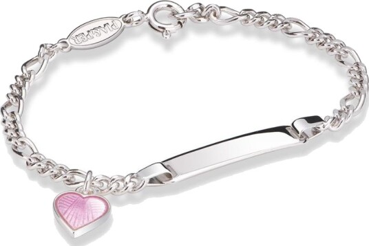 Pia & Per Armbånd til barn i 925 sølv med rosa hjerte og graveringsplate
