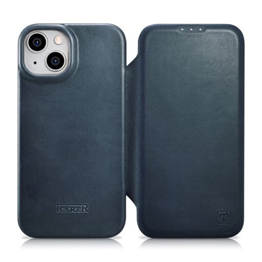 Icarer Ce Oil Wax Premium Leather Folio Case Iphone 14 Plus Leather Flip Case Magnetic Magsafe Blue (Aki14220707-Bu)