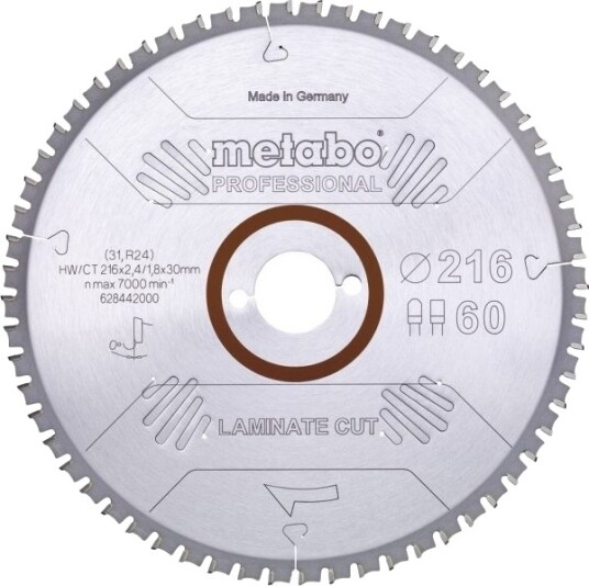 Metabo Laminate Cut Professional 628442000 Sirkelsagblad 216 X 30 X 1,8 Mm Antall Tenner: 60 1 Stk 628442000