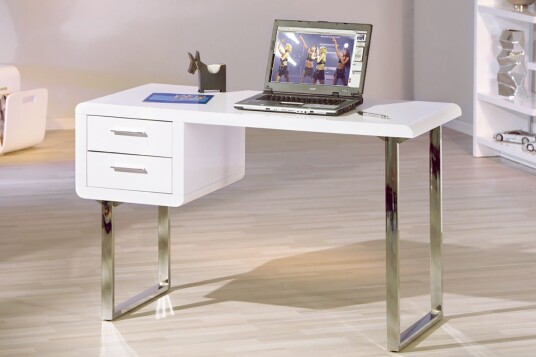 Skrivebord Anville 120 cm med Oppbevaring 2 Skuffer Hvit/Krom