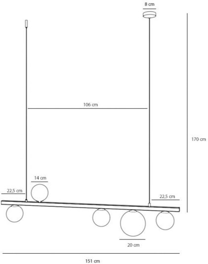 ALDEX Garda 5 hengelampe i bjelkeform metall glass svart 5 lys. ALDEX Garda 5 hengelampe i bjelkeform metall glass svart 5 lys.