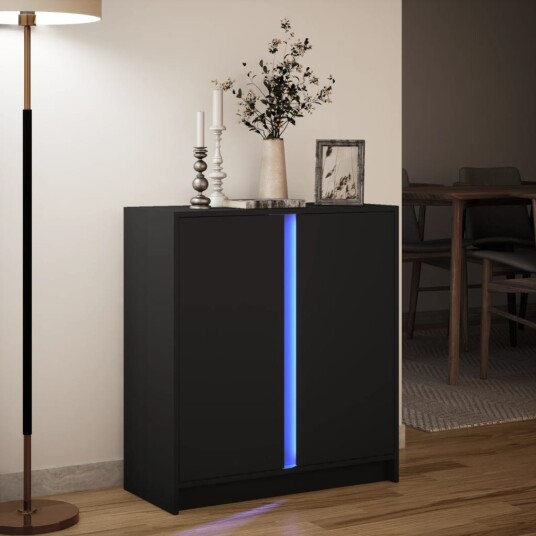 Skjenk med LED svart 77x34x85 cm konstruert tre