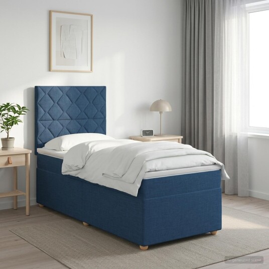 vidaXL Kontinentalseng med madrass Blå 90 x 190 cm Stoff