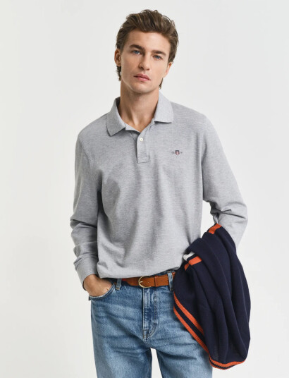 GANT Reg Shield Ls Pique Rugger - Grey - S