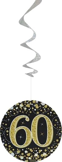 6 stk 60 Års Bursdag Svart og Gullfarget Holografiske Swirls