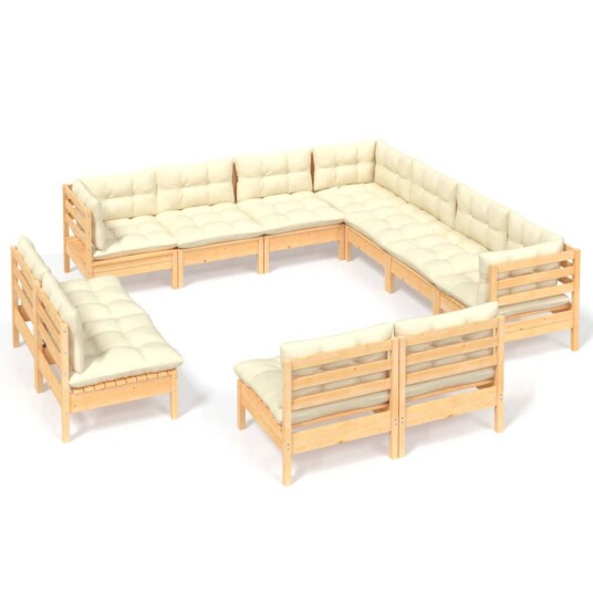 Hagesofagruppe med kremhvite puter 11 deler heltre furu 3096863