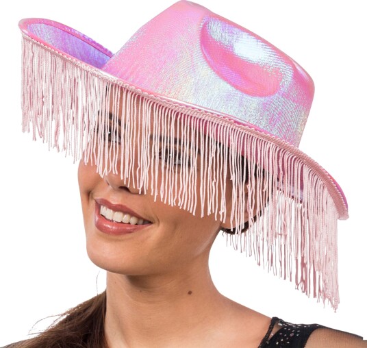 Chaks Cowboyhatt Rosa Skimrende med Frynser One size 14066-04