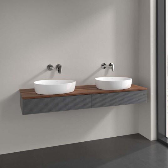 Villeroy & Boch Antao Servantskap med 2 skuffer 160x50x19 cm m/lys Antrasitt/Valnøtt Villeroy & Boch Antao Servantskap med 2 skuffer 160x50x19 cm m/lys Antrasitt/Valnøtt