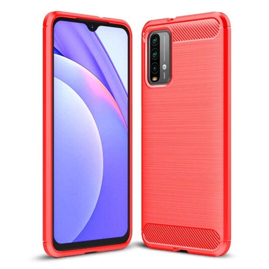 INCOVER Xiaomi Poco M3 Brushed Carbon Fiber Deksel - Rød