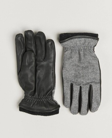 Hestra Wilhelm Herringbone Wool/Elkskin Glove Grey