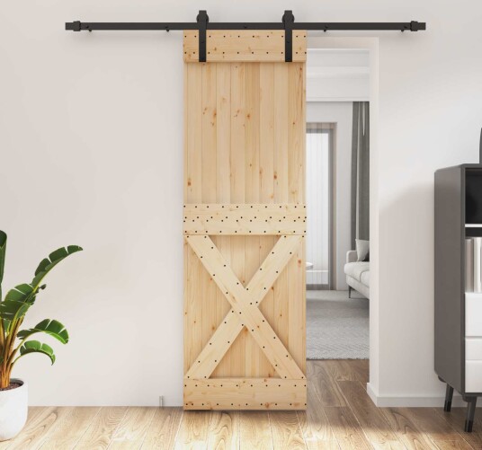 vidaXL Skyvedør Naturlig og svart 70 x 210 cm Massiv Furu Tre