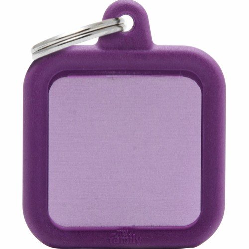 Myfamily Hushtag Firkant Id Tag-Aluminium Med Plast Kant Lilla
