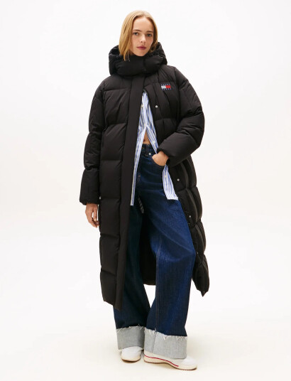 Tommy Jeans Tjw Alaska Grid Dwn Mxi Coat Ext Black L Tommy Jeans Tjw Alaska Grid Dwn Mxi Coat Ext Black L