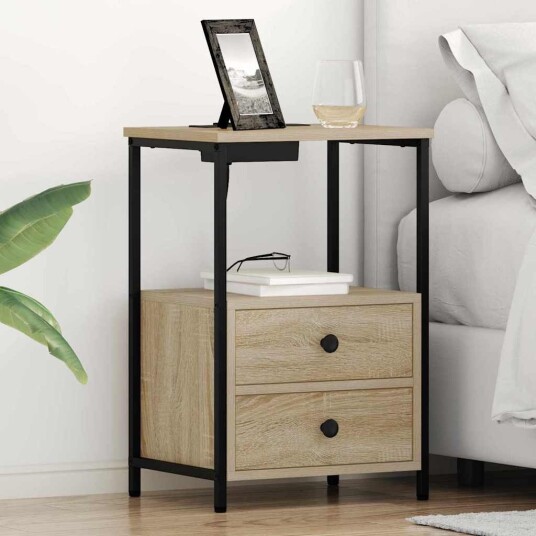  Nattbord med ladestasjon 2 pcs Sonoma eik Konstruert tre