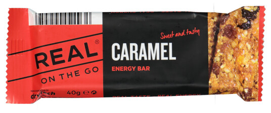 Real Turmat OTG Energy bar Caramel, energibar 40g Black and red Real Turmat OTG Energy bar Caramel, energibar 40g Black and red