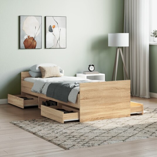 vidaXL Sengeramme med hode- og fotgavl sonoma eik 75x190 cm 8721012157750 vidaXL Sengeramme med hode- og fotgavl sonoma eik 75x190 cm 8721012157750
