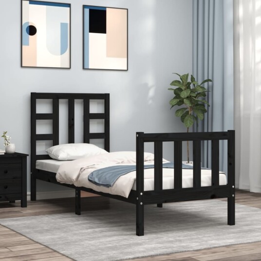 vidaXL Sengeramme med hodegavl svart 2FT6 small single heltre