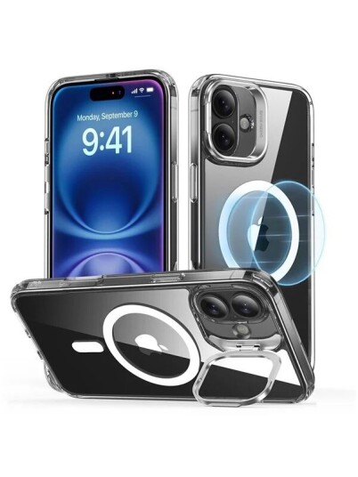ESR Classic Hybrid HaloLock Case with Stand for iPhone 16 clear