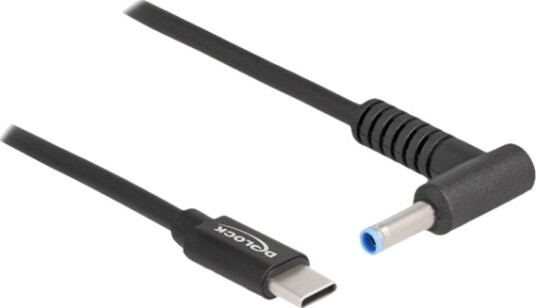 Delock Strømkabel 24 Pin Usb C Hann Til 4,5 Mm X 3,0 Mm Dc Jakk Hann Vinklet 20 V 3 A 1.5 M Svart