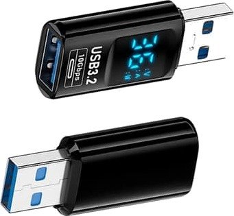 USB-A Hann til USB-A Hunn Adapter med Digital Skjerm - 2 Stk - Sanntids Volt/Ampere/Watt Måling