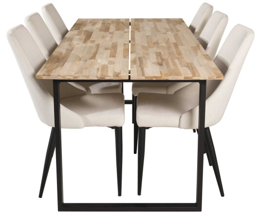 Venture Design Cirebon & Leone spisegruppe Natur/beige 6 st stoler & bord 200 x 90 cm
