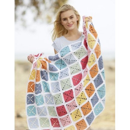 Drops Garnstudio Too Much Fun by DROPS Design Teppe Hekleoppskrift 88x121 cm