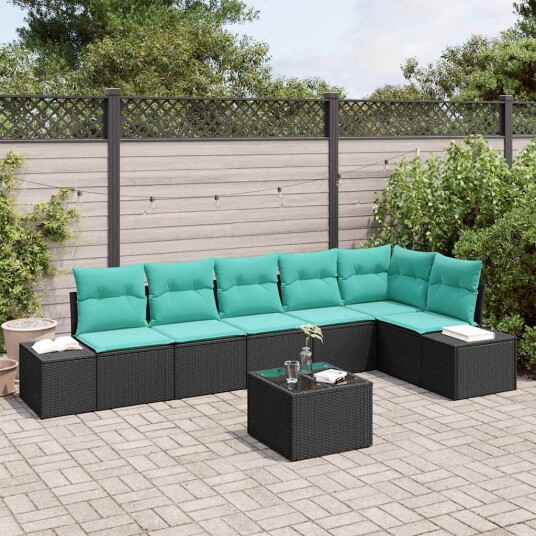 vidaXL Hagesofa Set med lagring Svart og turkis polyrotting