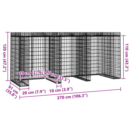 vidaXL Gabionvegg for søppelkasse 270x91x120 cm galvanisert jern vidaXL Gabionvegg for søppelkasse 270x91x120 cm galvanisert jern