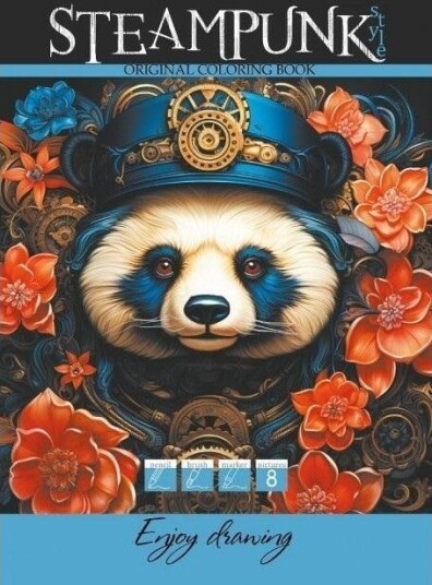 A4 Fargebok Med 8 Bilder Steampunk Panda |