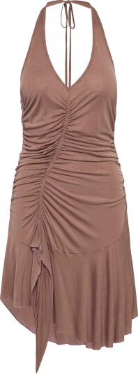 Monki Ruched Halter Mini Dress Brown L Monki Ruched Halter Mini Dress Brown L