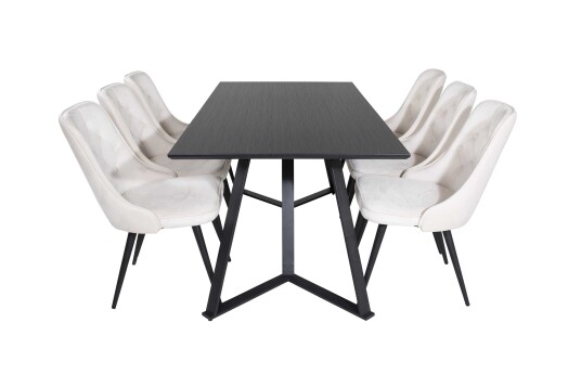 Venture Design Marina & Velvet spisegruppe Svart/svart 6 st stoler & bord 180 x 90 cm