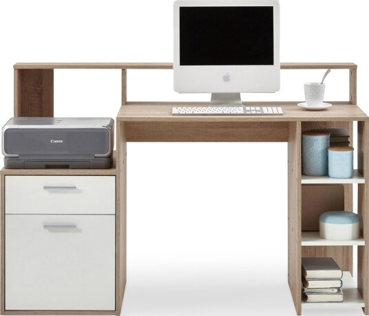 Bolton Skrivebord 139 cm med Oppbevaring - Hvit/Eik