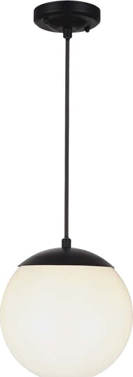 Ø20cm pendellampe mattsort IP44 E27 sokkel opal hvit kule aluminium og plast uten lyskilde