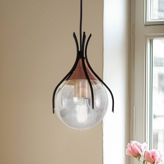 Avonni Sinka hengelampe røykgrå/svart Ø 13 cm glass/metall Avonni Sinka hengelampe røykgrå/svart Ø 13 cm glass/metall
