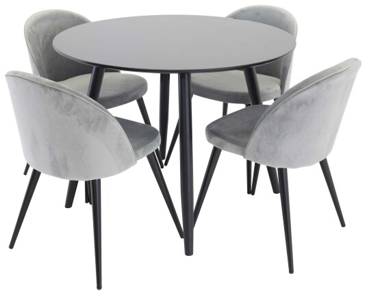 Venture Design Plaza & Velvet spisegruppe Svart/grå 4 st stoler & bord 100 cm