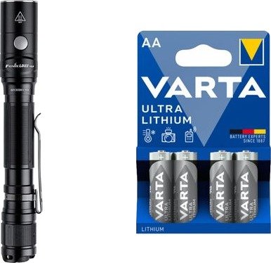Fenix Lommelykt LD22 V2 800 lm 148 mm Oppladbar 2 x AA med 4 Varta Ultra Lithium AA-batterier