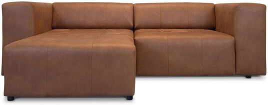 Heaven sofa med sjeselong høyre eller venstrevent cognacfarget skinn.